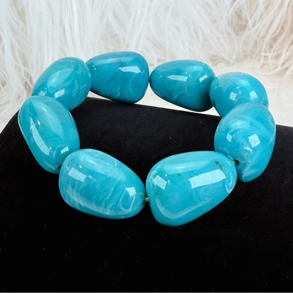 Bohemian southwestern chic large blue beaded 6”stretch bracelet